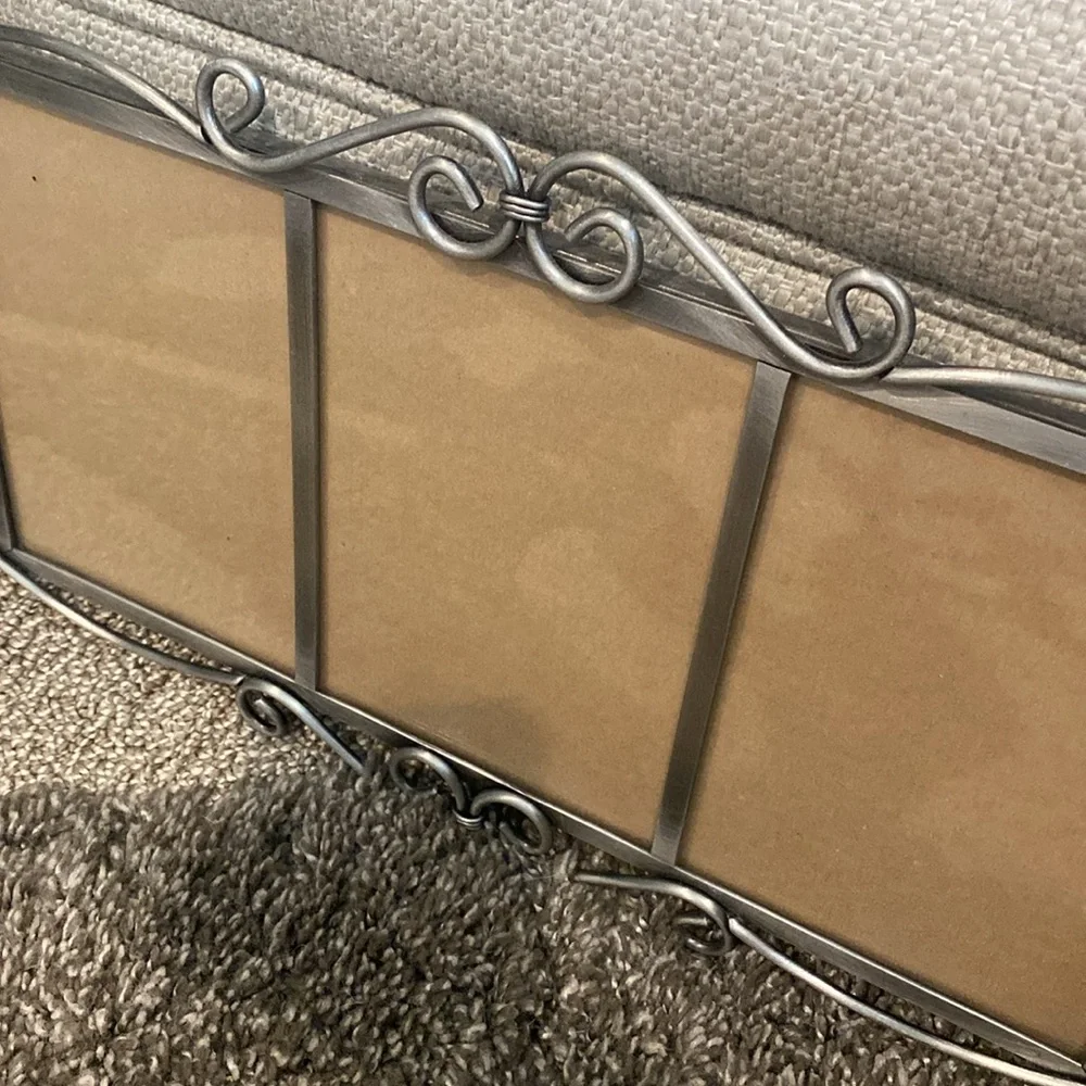 Vintage Fetco Richford Pewter 3 Slot 5x7 Picture Frame Collage 16x9”.